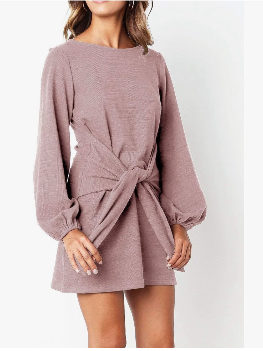 Women’s Mauve Knot-Front Long Sleeve Dress